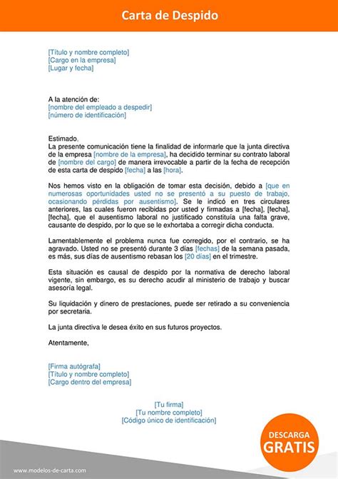 Carta De Despido Trabajador 》 Marzo 2023