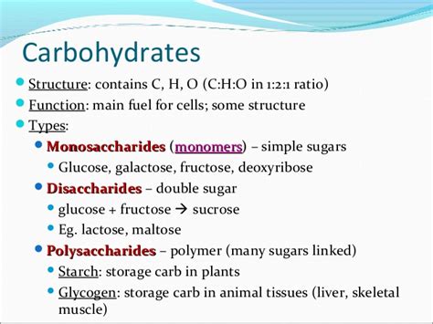 Overview of carbohydrates, including structure and properties of monosaccharides, disaccharides, and polysaccharides. Anatomy & Physiology Lecture Notes - Ch. 2 chemistry - part 3