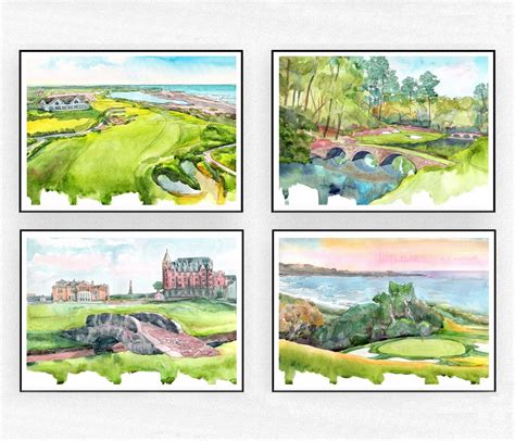 Golf Prnts Set Of 4 Augusta Pebble Beach Tpc Sawgrass Golf Club Art