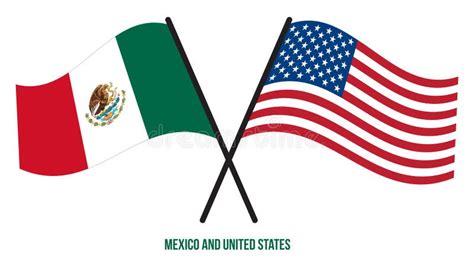 Banderas De México Y Estados Unidos Cruzadas Y Ondeando Al Estilo Plano