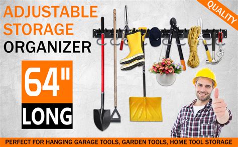 64 Inch Garage Hooks Tool Organizer Wall Mounted Adjustable Storage