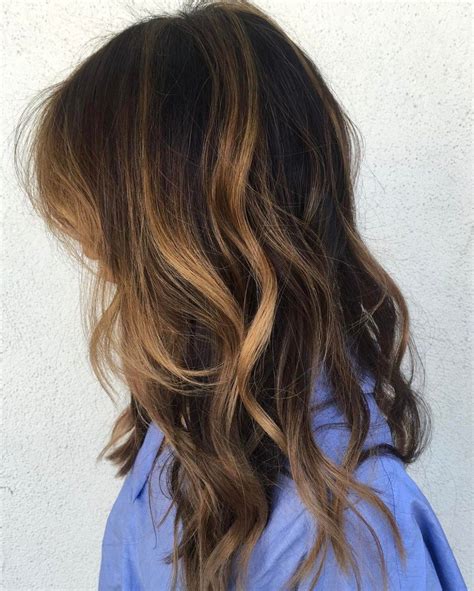 Brown Hair With Partial Caramel Highlights Partial Balayage Balayage