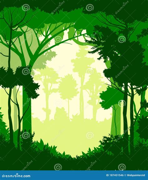 Jungle Mountains Panorama Vector Illustration Forest To The Horizon