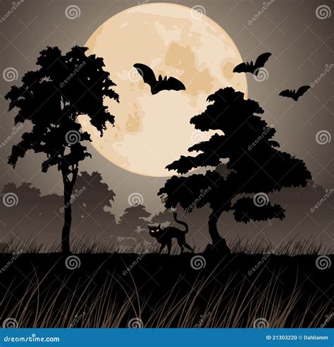 Moon And Silhouettes Of Trees Stock Vector Illustration Of Forest