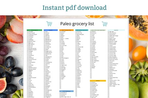 Paleo Grocery List Printable Paleo Diet Grocery Checklist Etsy