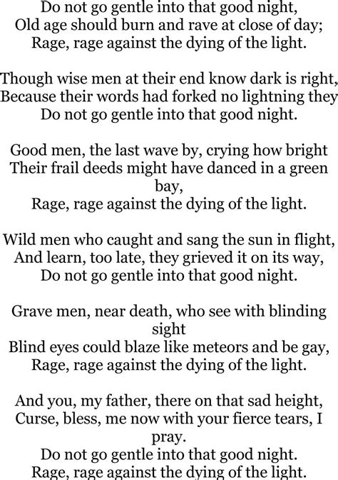 Do Not Go Gentle Into That Good Night By Dylan Thomas