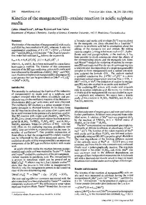Sulfate compounds are salts or esters of sulfuric acid formed by replacing one or both of the hydrogens with a. (PDF) Kinetics of the manganese(III)-oxalate reaction in ...