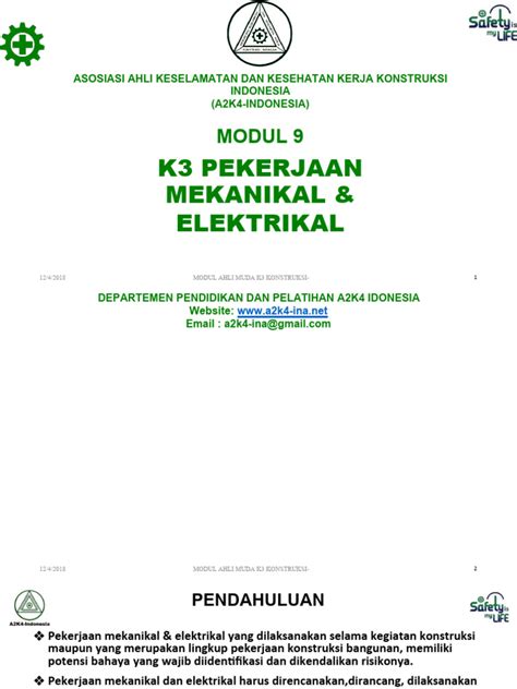 Modul 9 K3 Pekerjaan Mekanikal Dan Elektrikal M3 Rev1 1 Pdf