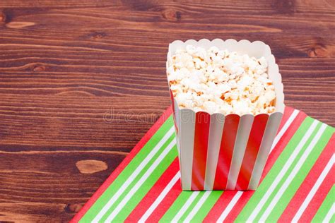 Popcorn In A Bowl On The Table Top View Stock Image Image Of