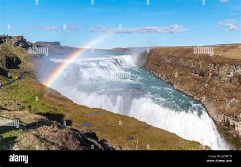 Gullfoss Waterfall With Rainbow In Iceland Stock Photo Alamy