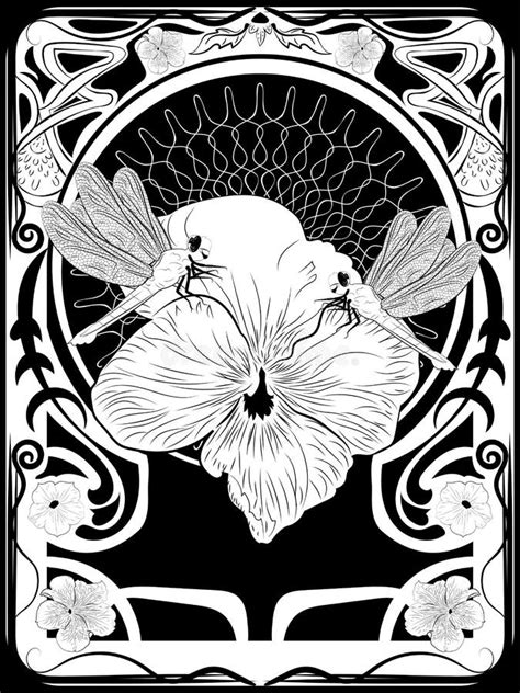 Dragonfly Art Nouveau Frame Stock Vector Illustration Of Border