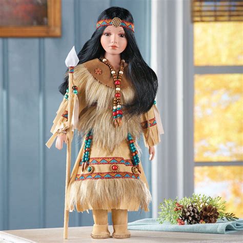 collectible native american indian porcelain doll with traditional native outfit native