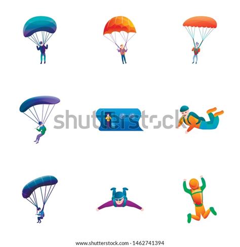 Skydivers Icon Set Cartoon Set 9 Stock Vector Royalty Free 1462741394