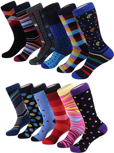 Men S Fun Dress Socks Colorful Cotton Fashion Patterned Socks 12 Pack 13 15 781307485997 Ebay