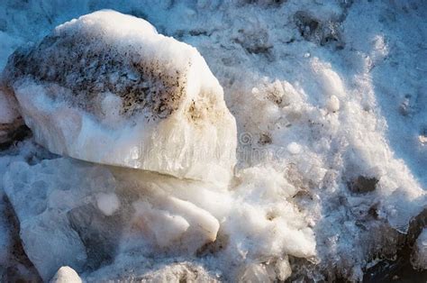Spring Ice Drift On The River Melting Ice Sunny Evening Stock Image