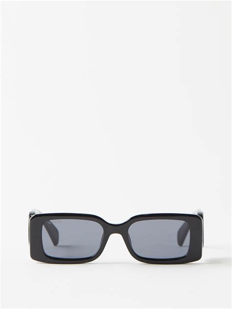Black Grey Gg Rectangle Frame Acetate Sunglasses Gucci Matchesfashion Uk