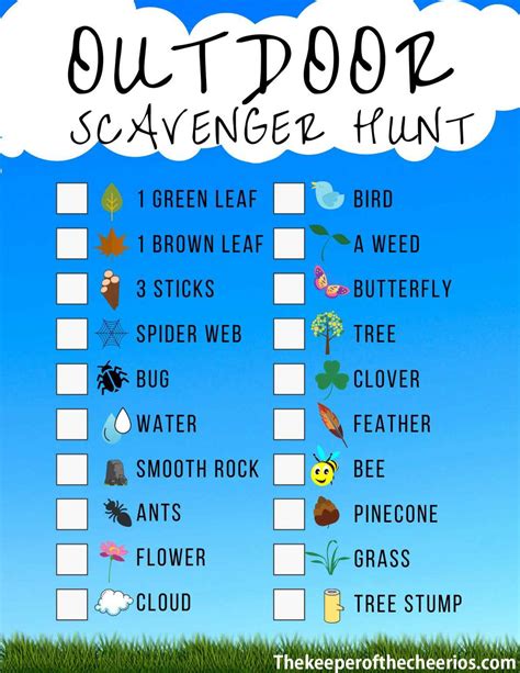 Backyardoutdoor Scavenger Hunt Activity Sheet The Keeper Of The Cheerios