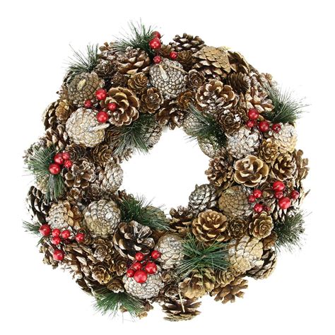 Glittered Pine Cones And Berries Artificial Christmas Wreath 19 Inch
