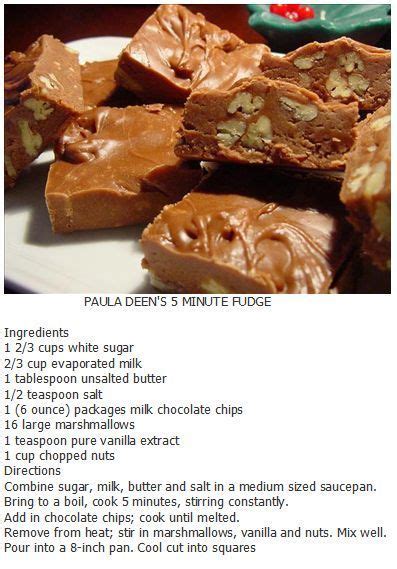 There's no better time to embrace tradition than during the holiday season! PAULA DEEN'S 5 MINUTE FUDGE:: in 2019 | Candy recipes ...
