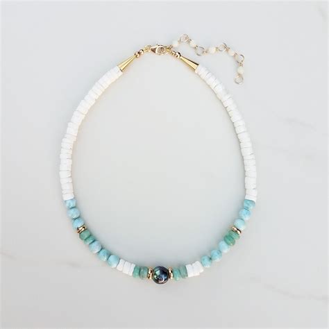 Single Tahitian Pearl And Larimar Necklace Lola Florence Jewelry