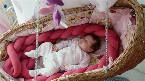 Cute Newborn Baby Sleeping In Cradle Stock Footage Videohive