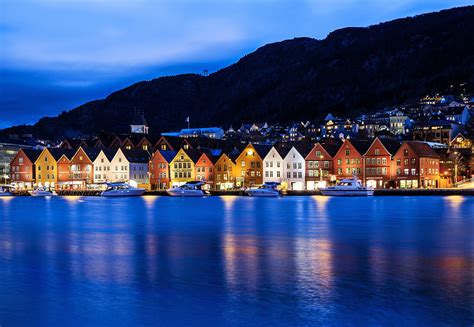 Bryggen The Wharf Bergen Norway Unesco World Heritage Site Blue