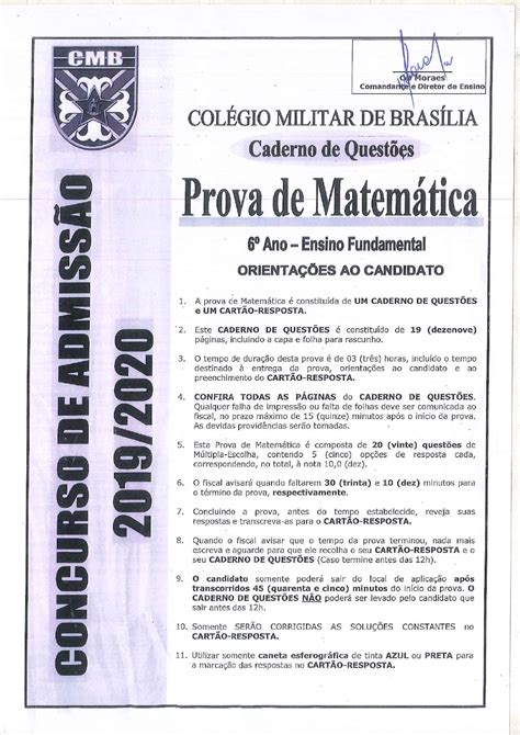 2019 20 Colegio Militar De Brasilia Matematica História