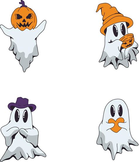 Retro Ghost Halloween Icon Collection With Flat Cartoon Design