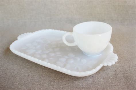 Items Similar To Vintage Hazel Atlas Milk Glass Snack Plate And Cup