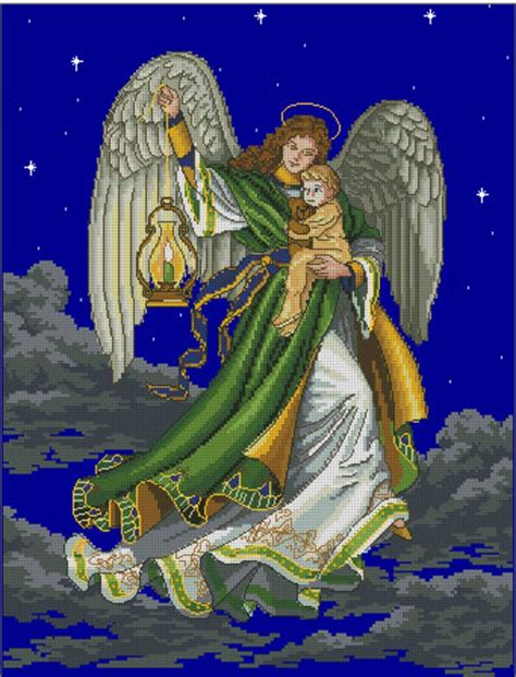 Guardian Angel Counted Cross Stitch Pattern Instant Download Etsy