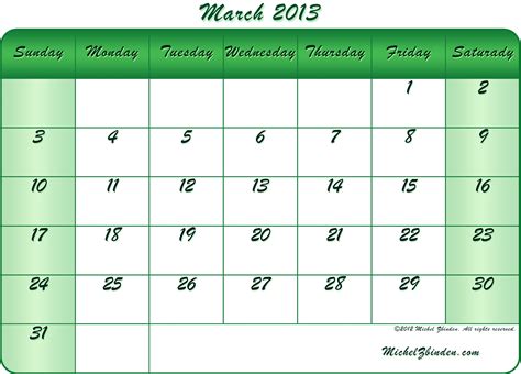 9 Best Images Of March Printable Calendar 2013 March 2013 Calendar