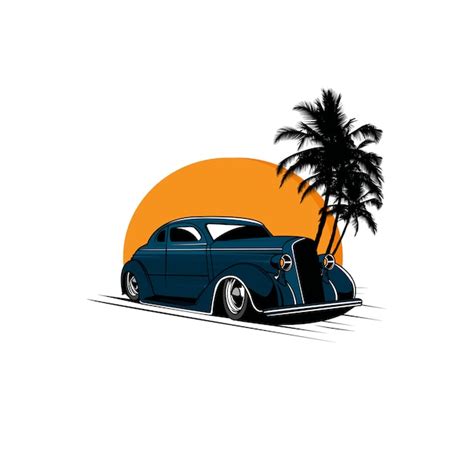 Premium Vector Classic Car And The Sunset