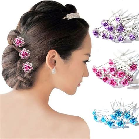 20pcs Lot Women Wedding Bridal Clear Crystal Rhinestone Rose Flower Hair Pin Clips Hair