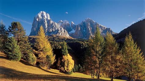 Val Gardena Italy Fall Autumn Dolomites Colors Trees Alps Hd