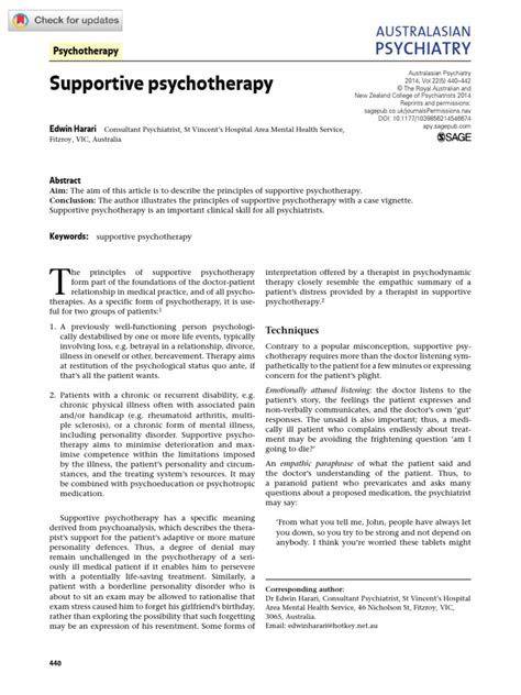 Supportive Psychotherapy 2014 Pdf Psychotherapy Mental Disorder