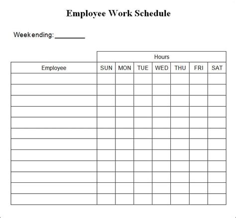 Printable Weekly Work Schedule Template Word
