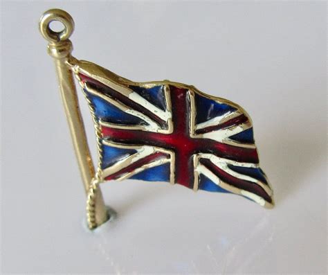 Large Ct Gold Union Jack British Flag Enamel Charm Gems Jewelry