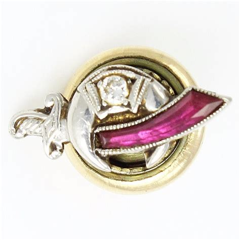 Vintage 10k Diamond Created Ruby Shriner Lapel Pin Vintage 10k Masonic