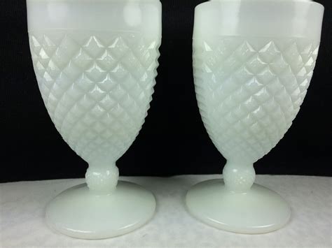Pair Of Vintage Milk Glass Goblets Etsy Etsy Star T Colored Glassware
