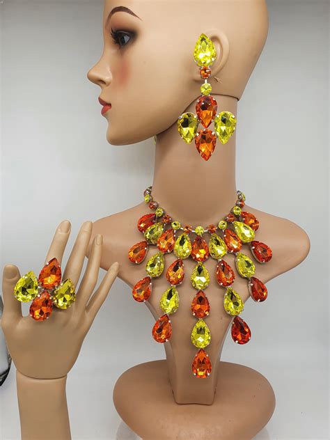 Drag Queen Jewellery Orange And Yellow Set Earring Necklace Etsy
