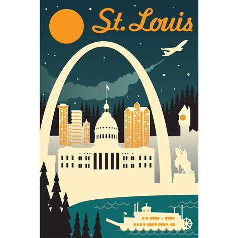 St Louis Missouri Retro Skyline Lantern Press Artwork Art Prints