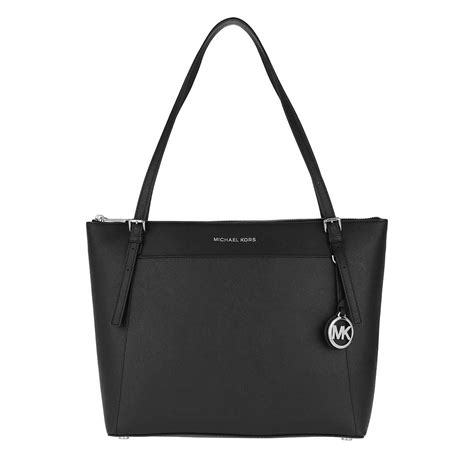 Michael Kors Voyager Large Saffiano Leather Top Zip Tote Bag In Black