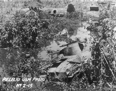 Photo Wrecked Japanese Aircraft And Type 95 Ha Go Light Tank Peleliu