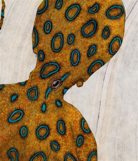 Jeff Conroy Reclining Nude Blue Ring Octopus In Gyotaku Style