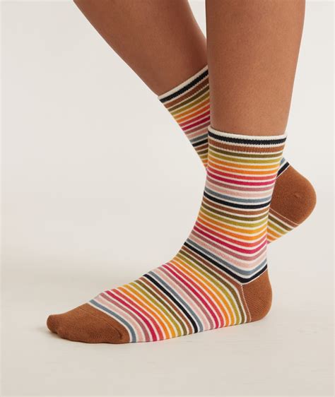 Hi Ankle Crew Sock In Rainbow Stripe Marine Layer