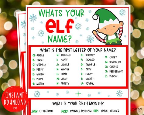 Whats Your Elf Name Game Funny Christmas Printable Name Etsy