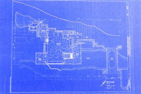 Frank Lloyd Wright Falling Water First Floor Plan Blueprint Falling