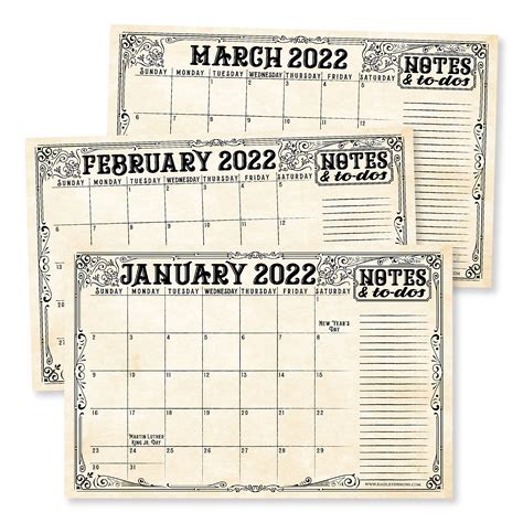 Large Desk Calendar 2022 2023 Vintage Calendar 2022 Desk Calendars