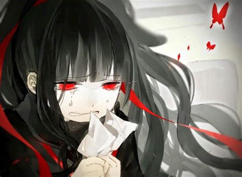 Cool Emotionless Black Hair Red Eyes Anime Girl Elegance