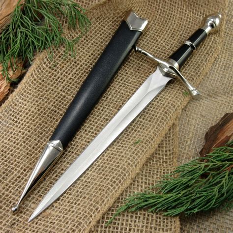 Short Sword Medieval 13 Knight Silver Black Scabbard Crusader Dagger